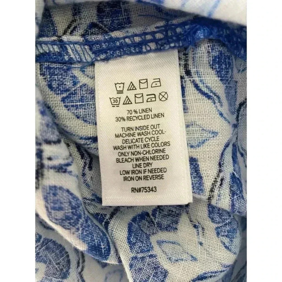 Sigrid Olsen 100% Linen Blouse Size Medium Blue white 3/4 Sleeve Shirt Resort - Picture 9 of 10